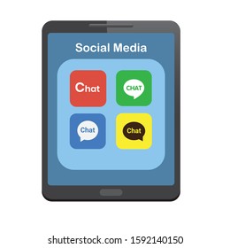 Social media icon group in folder tablet, variation of chatting and messenger in mobile application flat illustration vector isolated in white background 