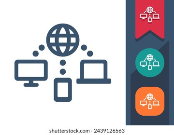 Social Media Icon. Network, Globe, Internet, Laptop, Computer, Smartphone, Mobile Phone, Tablet, Sharing, Posting. Professional, pixel perfect vector icon.