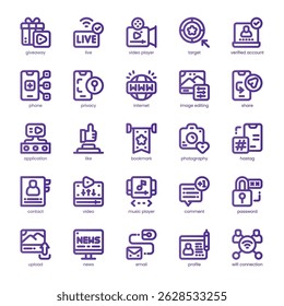 Social Media Icon pack for your website, mobile, presentation, and logo design. Social Media Icon line basic color design. Vector graphics illustration and editable stroke.