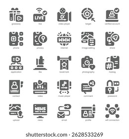 Social Media Icon pack for your website, mobile, presentation, and logo design. Social Media Icon solid design. Vector graphics illustration and editable stroke.