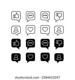 Social Media Icon Set, Communication and Interaction Symbols, User Engagement Vector Graphics