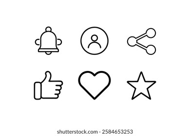 Social Media Icon Set, Communication and Interaction Symbols, User Engagement Vector Graphics