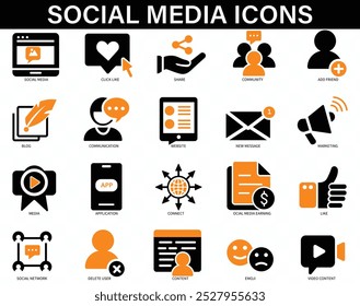 Social Media icon set community, media, website, blog, content Solid icon collection