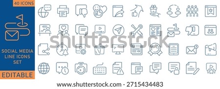 Social Media icon set. Containing social network, networking, connection, friends, comment, profile, like, and more. Outline Icon Collection. Vector illustration.