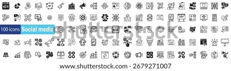 Social Media Icon Set for Content, Posting, Engagement, Messages and Analytics