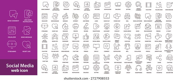 Conjunto de iconos de redes sociales. Iconos de línea editables. Ilustración vectorial.