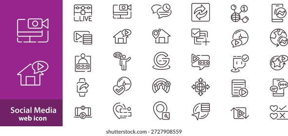 Conjunto de iconos de redes sociales. Iconos de línea editables. Ilustración vectorial.
