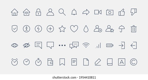 Social media icon set, flat thin line graphic design for website. Web icons ui seo app. 