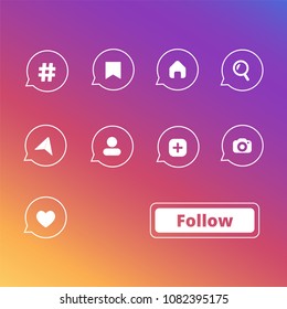 social media icon set with gradient