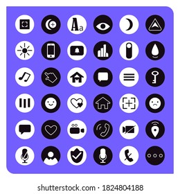 Social Media Icon Set. Internet Communication Icons. Black And White Icons On Violet Background