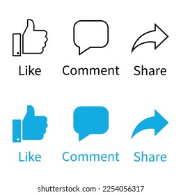 Social media icon set. Like, comment and share button. Vector illustration.