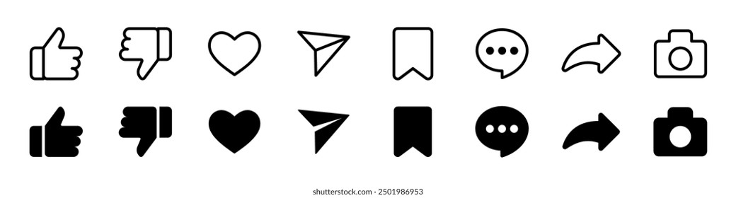 Social media icon set. Linear and silhouette style.