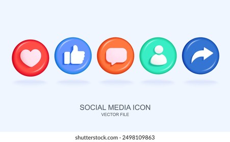 social media icon set, love, like, comment, friend, share