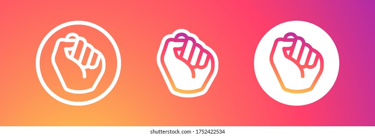 Social media icon set for the Movement against Racism. Stylized illustration of a raised fist. Symbol of strength, struggle for equality. Black lives matter. Gradient vector sign for posts, news,EPS10