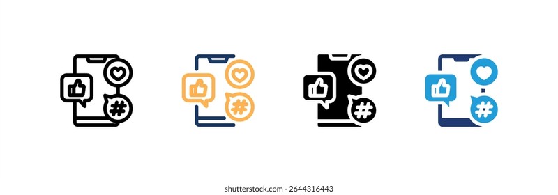 Social Media icon set multiple style collection. Vector illustration.