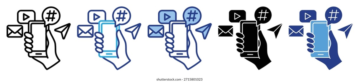 Conjunto de iconos de redes sociales en colección de estilo múltiple