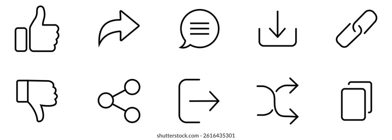 Social Media, Icon Set. React icon. Like, dislike, comment,  Reactions, Chat, share, save, download, copy and more icons. vector illustration. 