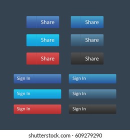 Social media icon set. Share and Sign in buttons. Mockups can be use for website. Vector illustartion