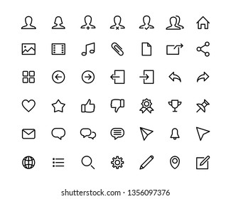 Social media icon set simple outline style signs