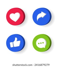 Social media icon set thumbs, comment, share and love 3d style