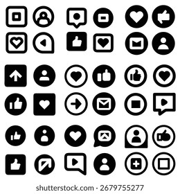 Ícone de mídia social define design vetorial em fundo branco.