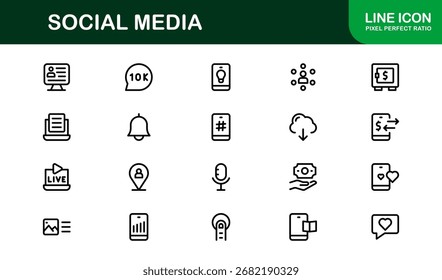 Social Media Icon Set in Vector Style Featuring Communication, Networking, Sharing, and Engagement Symbols