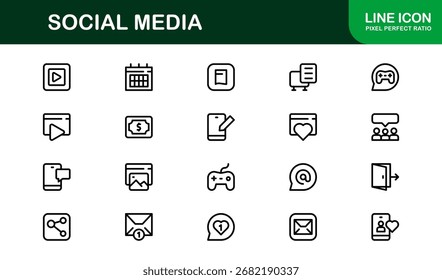 Social Media Icon Set in Vector Style Featuring Communication, Networking, Sharing, and Engagement Symbols