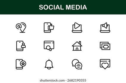 Social Media Icon Set in Vector Style Featuring Communication, Networking, Sharing, and Engagement Symbols