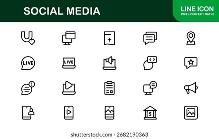 Social Media Icon Set in Vector Style Featuring Communication, Networking, Sharing, and Engagement Symbols