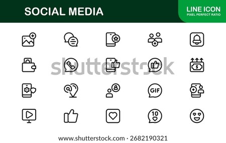 Social Media Icon Set in Vector Style Featuring Communication, Networking, Sharing, and Engagement Symbols