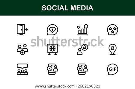 Social Media Icon Set in Vector Style Featuring Communication, Networking, Sharing, and Engagement Symbols