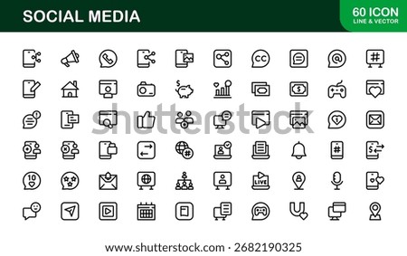 Social Media Icon Set in Vector Style Featuring Communication, Networking, Sharing, and Engagement Symbols