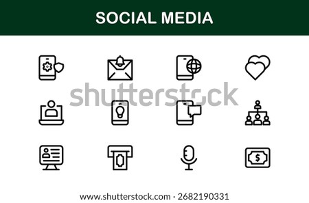 Social Media Icon Set in Vector Style Featuring Communication, Networking, Sharing, and Engagement Symbols