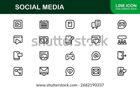 Social Media Icon Set in Vector Style Featuring Communication, Networking, Sharing, and Engagement Symbols