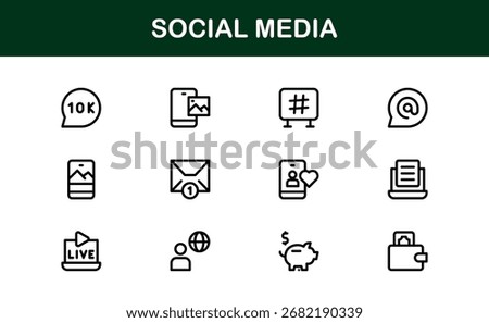 Social Media Icon Set in Vector Style Featuring Communication, Networking, Sharing, and Engagement Symbols