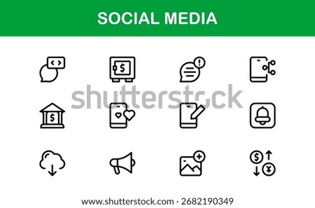 Social Media Icon Set in Vector Style Featuring Communication, Networking, Sharing, and Engagement Symbols