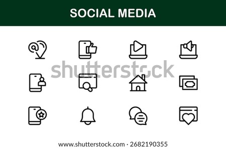 Social Media Icon Set in Vector Style Featuring Communication, Networking, Sharing, and Engagement Symbols