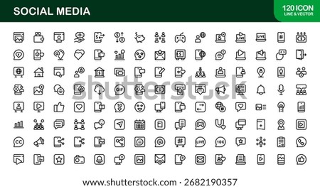 Social Media Icon Set in Vector Style Featuring Communication, Networking, Sharing, and Engagement Symbols