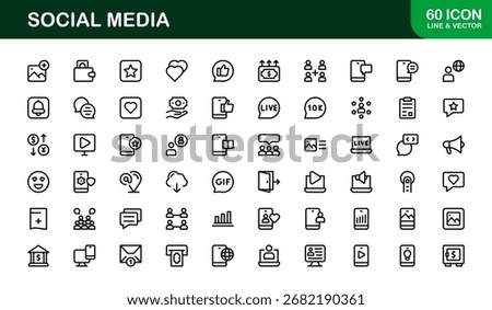 Social Media Icon Set in Vector Style Featuring Communication, Networking, Sharing, and Engagement Symbols