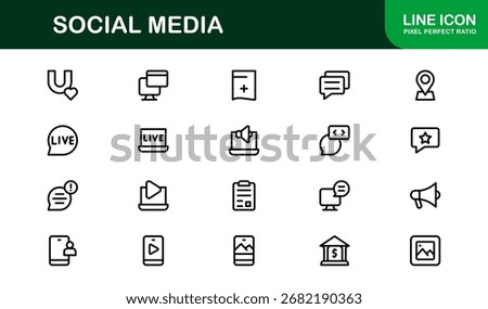 Social Media Icon Set in Vector Style Featuring Communication, Networking, Sharing, and Engagement Symbols