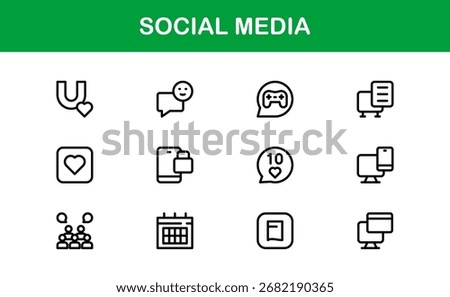 Social Media Icon Set in Vector Style Featuring Communication, Networking, Sharing, and Engagement Symbols