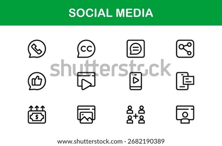 Social Media Icon Set in Vector Style Featuring Communication, Networking, Sharing, and Engagement Symbols