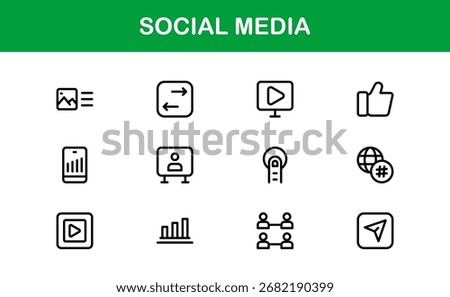Social Media Icon Set in Vector Style Featuring Communication, Networking, Sharing, and Engagement Symbols