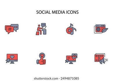 social media icon set.vector.Editable stroke.linear style sign for use web design,logo.Symbol illustration.