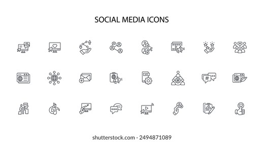 social media icon set.vector.Editable stroke.linear style sign for use web design,logo.Symbol illustration.