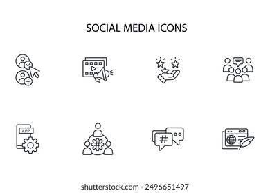 conjunto de iconos de redes sociales. Vector. Trazo editable. Signo de estilo lineal para uso Diseño web, logotipo. Ilustración de símbolo.