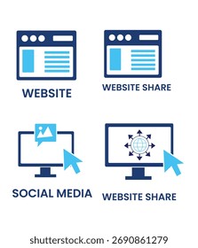 Vector de la hoja del icono de los medios sociales, conjunto azul del icono de los medios sociales 
