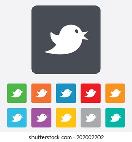 Social Media Icon. Short Messages Twitter Retweet Symbol. Rounded Squares 11 Buttons. Vector