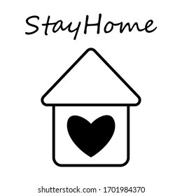 Social media icon Stay Home. Covid19 signs. Family house with heart. Health care vector illustration. Isolated icon set on white background for post, news, sticker.