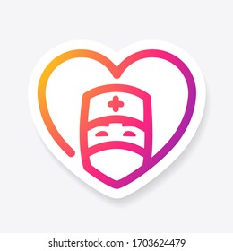 Social media icon in support of doctors saving lifes. Covid19 line art. # Stay home for them. Isolated social media symbol perfect for posts, news, blogs. Vector illustration, EPS 10